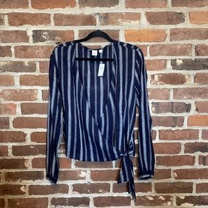 NWT GAP navy and white striped linen tie top, size small tall
